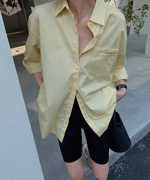 코드 데일리 폴로카라 프론트 원포켓 오버핏 colorful 셔츠 (옐로우)